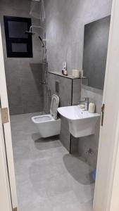 a bathroom with a sink and a toilet at Hotel Apartment - 4 - LAvner Al hussma in Quai