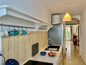 a kitchen with a sink and a counter top at Les Bleuets in Cagnes-sur-Mer +10 photos