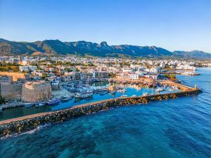 an aerial view of a harbor with boats in the water at Olive Branch by HolidayKeys in Ayyorgi