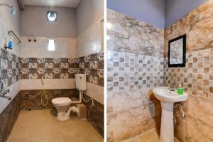 two pictures of a bathroom with a toilet and a sink at Hotel O Neatflix &Chill in Khandagiri