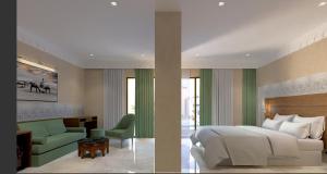 a bedroom with a bed and a living room at Kenzi Azghor in Ouarzazate