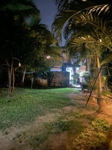 a park at night with palm trees in the foreground at Home Guard Villa in Kamburugamuwa