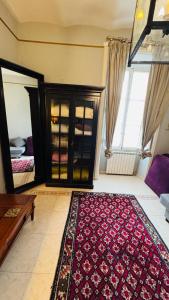 a living room with a red rug on the floor at apt via cernaia rome center in Rome