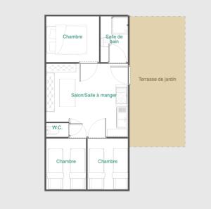 Plán poschodí v ubytovaní Bungalow 3 chambres pour 6 pers avec Climatisation Camping 3 etoiles
