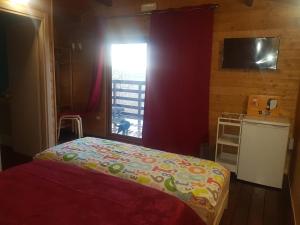 a bedroom with a bed and a window and a television at ANIMA MUNDI case SULL'ALBERO in Pesco Sannita