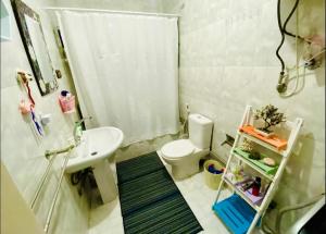 a bathroom with a sink and a toilet and a shower at BlueHostel in Cairo +15 photos