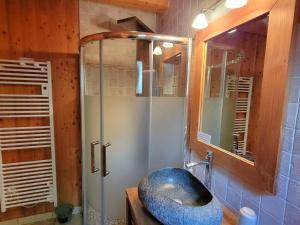 a bathroom with a large bowl sink and a mirror at Chalet avec SPA, 6 Couchages, Terrasse Sud & Confort à Saint-Michel-de-Chaillol - FR-1-393-7 in Saint-Michel-de-Chaillol +15 photos