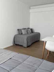 Un dormitorio con una cama, una mesa y una silla. en Ideal Apartment in Bariloche, en San Carlos de Bariloche 4 fotos más