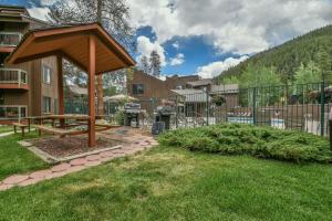 a backyard with a picnic table and a grill at Wild Irishman 1043 by SummitCove Lodging in Keystone