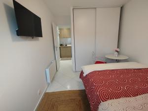 a bedroom with a bed and a flat screen tv at zen in Dammarie-lès-Lys