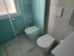 un bagno con wc e doccia in vetro di Due passi dal mare a Bellaria-Igea Marina Altre 22 foto