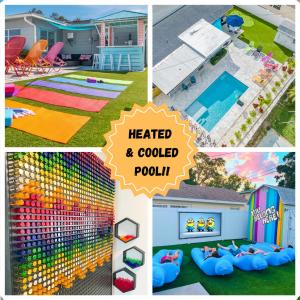 a collage of pictures of a backyard and a pool at Lite Brite Beach Escape - Shine Brite, Relax Right! in Seminole