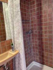 a bathroom with a shower and a sink at Maison de village atypique in Issirac +17 photos