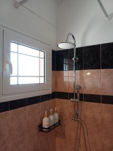 a bathroom with a shower and a window at SPOT house in Agios Georgios +20 photos