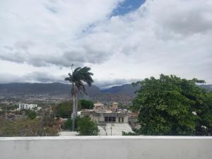 a view of a city with a palm tree and a building at La casa de wendy in Tuxtla Gutiérrez