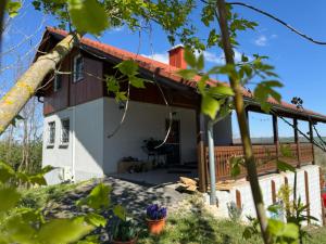 a view of the cottage from the garden at Ginkgo House in Kehidakustány