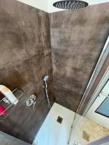 una ducha con puerta de cristal en un baño en Il cortile, en San Zenone al Lambro