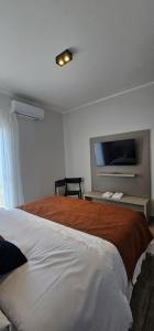 ein Schlafzimmer mit einem Bett und einem Flachbildfernseher in der Unterkunft Los Molinos, confort, estilo y privacidad en Barrio Estación in Villa Mercedes
