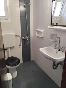 a bathroom with a toilet and a sink at Hector's Studios in Alikanas