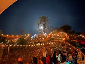 a crowd of people standing around a festival with lights at Lago Amor del Valle Glamping Grande in San Antonio de las Minas +12 photos