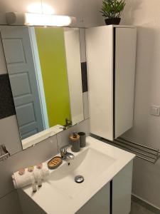 a bathroom with a sink and a large mirror at Le Zénith appartement type T2 in Cayenne