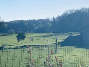 a field with a fence and a tree in it at Gîte de luxe avec piscine chauffée et SPA au cœur du Val de Loire - FR-1-381-615 in Ballan-Miré
