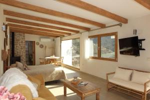 a living room with a bed and a couch and a tv at Casas Lacambra 7DORMITORIOS con piscina, barbacoa y vistas espectaculares in Tolosa
