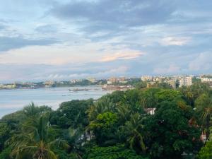 vistas a un río con árboles y edificios en Skylar H & Apartment, en Dar es Salaam