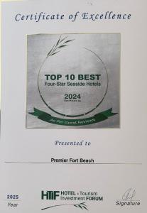 ein Flyer für die besten Vier-Sterne-Hotels in der Unterkunft Premier Fort Beach Resort in Sonnenstrand