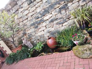 a stone wall with a bunch of plants and a vase at Beautiful & Peaceful 2 bedroom villa in Northbridge in Perth