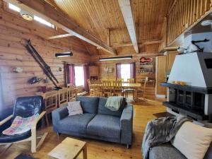 a living room with a couch and a table at Pikkulammenkuja 1A in Syöte