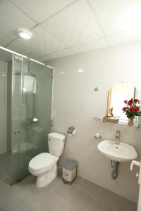 a bathroom with a toilet and a sink and a shower at THANH 2 Dalat in Da Lat +20 photos