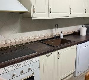 a kitchen with white cabinets and a sink at Finca Avellaneda in Navahondilla