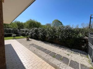 a walkway leading to a garden with a hedge at Le Tre Camelie in Capranica