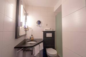 un piccolo bagno con un water e un lavandino di Hotel Madeleine Biohotel a Saarbrücken