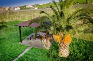 
a garden area with a picnic table and shrubbery at Agriturismo Agrimare Barba in Pineto
