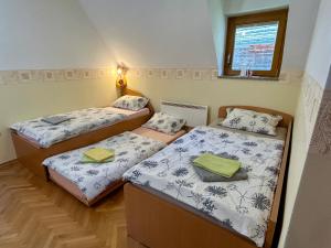 a room with two beds and a window at Apartment Crystal Rose in Kranjska Gora