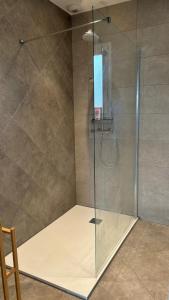eine Dusche mit Glaskabine im Bad in der Unterkunft Le spacieux au dernier étage avec vue dégagée in Arthaz-Pont-Notre-Dame + 11 Fotos