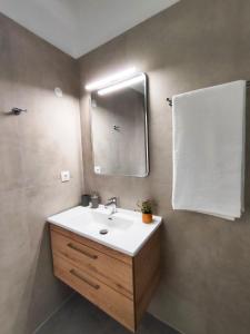 a bathroom with a sink and a mirror at Fontana 1-Bedroom House in Kavos +13 photos