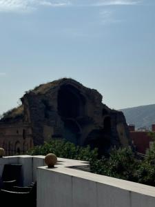 een uitzicht op een gebouw met een berg op de achtergrond bij Hotel-Apartment NMP in Tbilisi City
