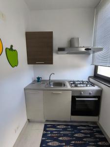 a small kitchen with a sink and a stove at Appartamento d' amare vicino il mare in Marzamemi +15 photos