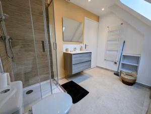 a bathroom with a shower and a sink at Ibiza- l'escapade a saint Brieuc in Saint-Brieuc