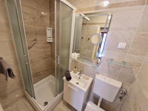 łazienka z prysznicem, toaletą i umywalką w obiekcie Cozy Room Albina w Bašce