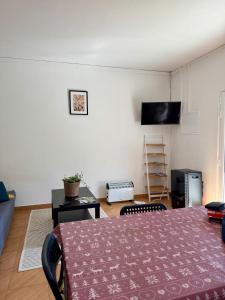 a bedroom with a bed and a tv on a wall at Maison Miranda nord Portugal in Represas