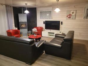 TV a/nebo společenská místnost v ubytování Chalet chaleureux à Cornimont avec piscine privée