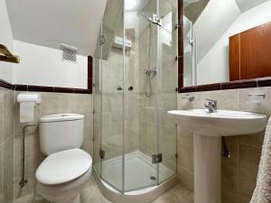 a bathroom with a shower and a toilet and a sink at Villa de Pedrena - 32801 in Pedreña +9 photos