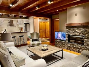 a living room with a fireplace and a tv at GESSA, VAL d'ARAN in Gessa