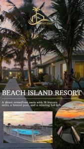 a magazine advertisement for a beach island resort with a palm tree at Unit 109 -1br Apt Oceanfront Complex With Pool in Cocoa Beach