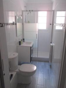 La salle de bains est pourvue de toilettes, d'un lavabo et d'une douche. dans l'établissement Nice Apartment Old Town, à Nice