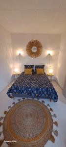 a bedroom with a large bed with a large mirror at Maison Calme au Centre du Village in Puisserguier